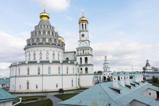 ISTRA, RUSSIA - OCTOBER 01, 2021, The Resurrection Cathedral of New Jerusalem Monastery was built according to the prototype - the Church of the Holy Sepulcher in Jerusalem.