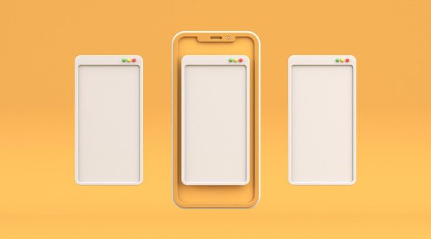 Phone windows UI 3D rendering illustration isolated on yellow background