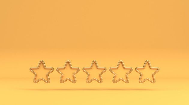 Five framed star rating sign 3D rendering illustration isolated on yellow background