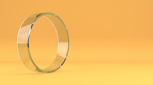 Glass circle frame 3D rendering illustration isolated on yellow background