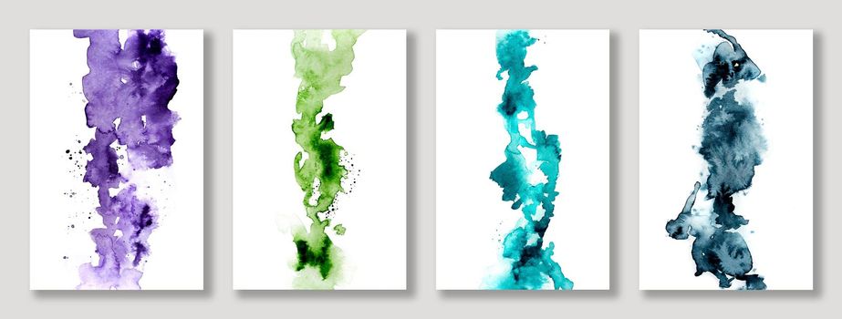 Watercolor abstract art paintings decorative composition. Aquarelle creative drawings in minimalistic style