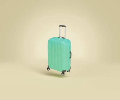 isolated travel suitcase suspended on studio background. minimal concept of travel, vacation, summer, flight and leisure. 3d rendering