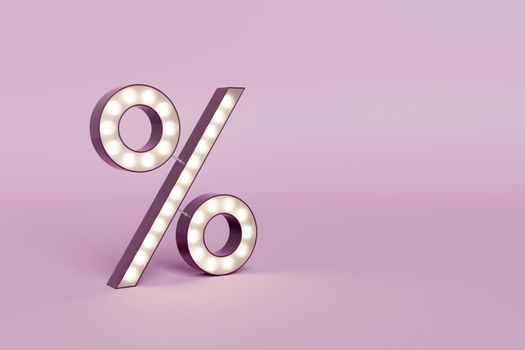 luminous percentage symbol with pink background and copy space. concept of sales, liquidation and offers. 3d rendering