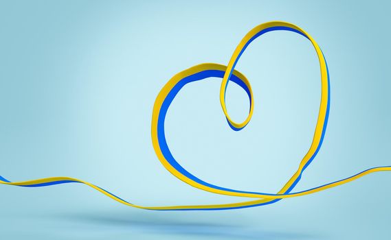 heart-shaped ribbon with the colors of the national flag of ukraine. concept of solidarity, recovery, peace and love. 3d rendering