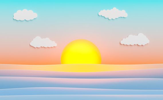 summer studio background with artificial sea and sunset. summer concept. 3d rendering