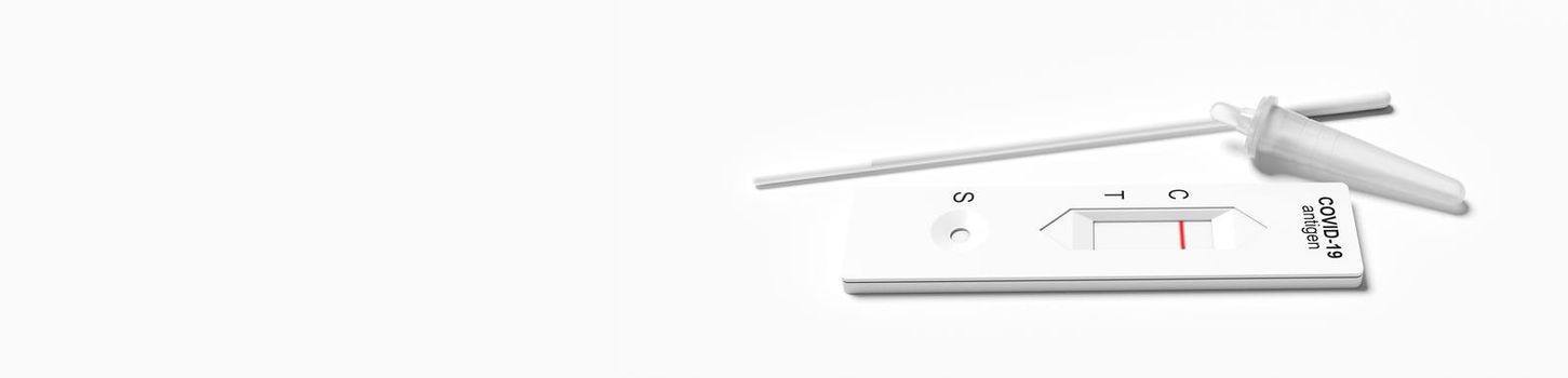 Covid rapid antigen nasal test. Self test at home or at corona test station. 3d illustration