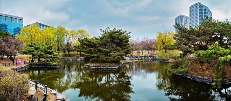 Panorama of Yeouido Park public park in Seoul, Korea