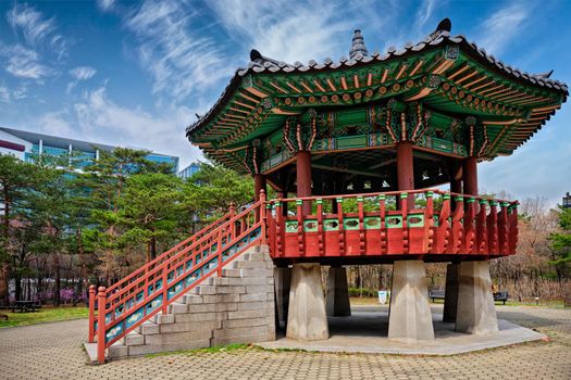 Pavillion in Korean style in Yeouido Park public park in Seoul, Korea