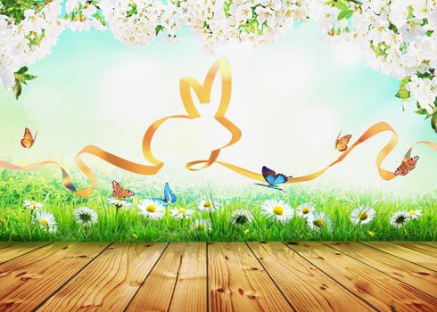 Easter composition with rabbit. Festive decoration. Happy Easter.