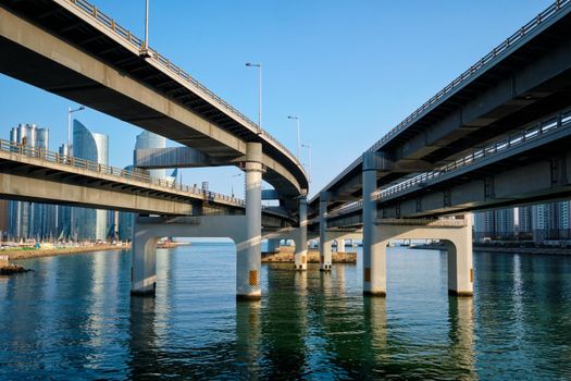 Busan Marine city skyscrapers and Gwangan Bridge, South Korea