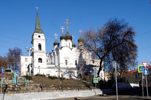 Moscow, Russia - 2 March 2022, Church of St. Vladimir in the Old Gardens is in Basmanny District of Moscow, next to Ivanovsky Convent, close to the confluence of the Yauza and Moskva rivers.