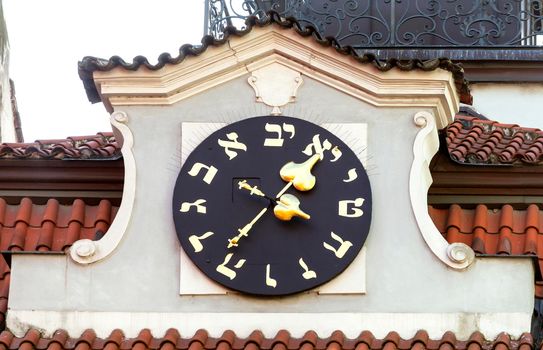 Clock on Jewish Town Hall in Prague, Czech Republic