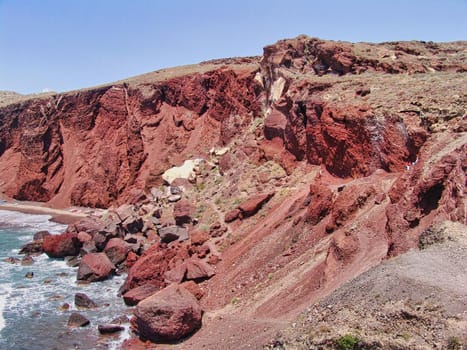 View of the seacoast and the Red beach. Santorini island, Greece. Beautiful summer landscape