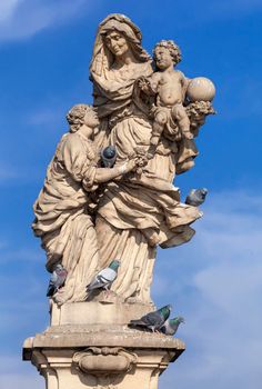 Statue of St. Anne on the Charles bridge in Prague, Czech Republic