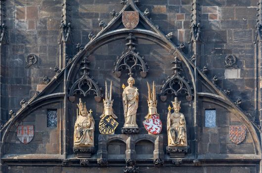 Exterior detail of Powder Tower in Prague, Czech Republic