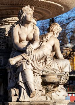The sculpture of Danubius Fountain in Budapest. The female figure symbolizes Sava river, one of the tributaries to Danube