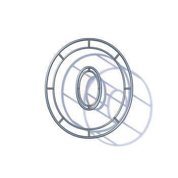 Steel wire frame font Number 0 ZERO 3D render illustration isolated on white background
