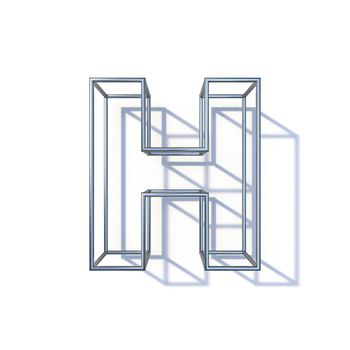 Steel wire frame font Letter H 3D render illustration isolated on white background