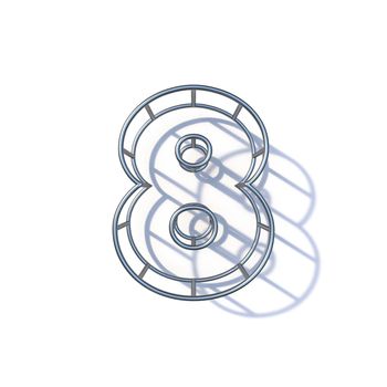 Steel wire frame font Number 8 EIGHT 3D render illustration isolated on white background