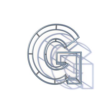 Steel wire frame font Letter G 3D render illustration isolated on white background