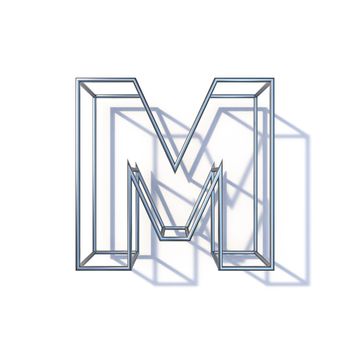 Steel wire frame font Letter M 3D render illustration isolated on white background