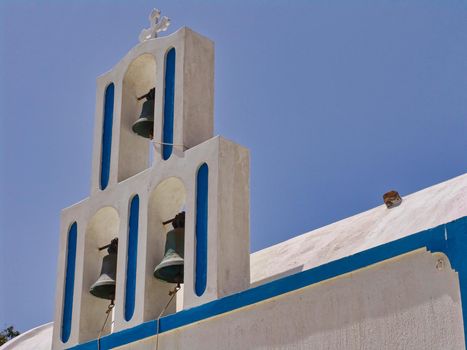 The roof of a small christian church in the island of Santorini,Greece.