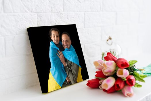 photo canvas people with the flag of Ukraine.