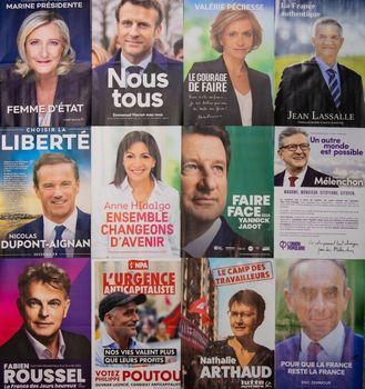 France, Paris, April 2022, The Twelve Professions of Faith for the 2022 presidential campaign in France, High quality photo