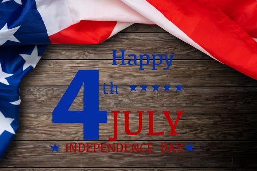 Happy 4th of July Over Distressed Wood Background.