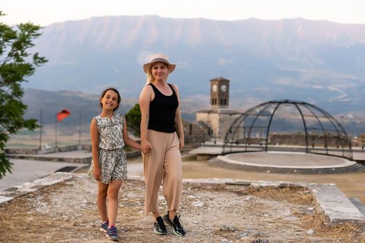 GJIROKASTER, ALBANIA. tourists in Gjirokaster castle.