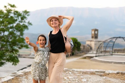 GJIROKASTER, ALBANIA. tourists in Gjirokaster castle.