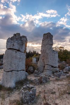 Pobiti Kamani - natural rock formations in Varna Province, Bulgaria . Standing Stones. Vertical view