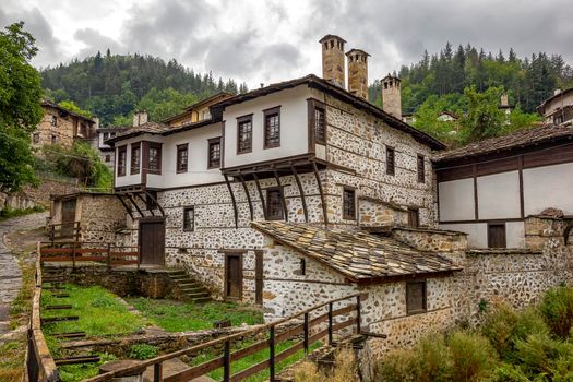 A street and house of the old town, national revival architecture in Bulgaria.