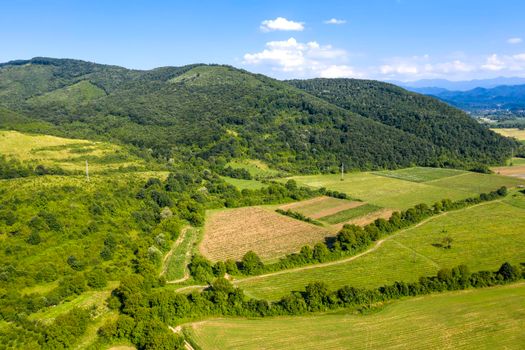 Aerial view from drone of the vast landscape of the countryside