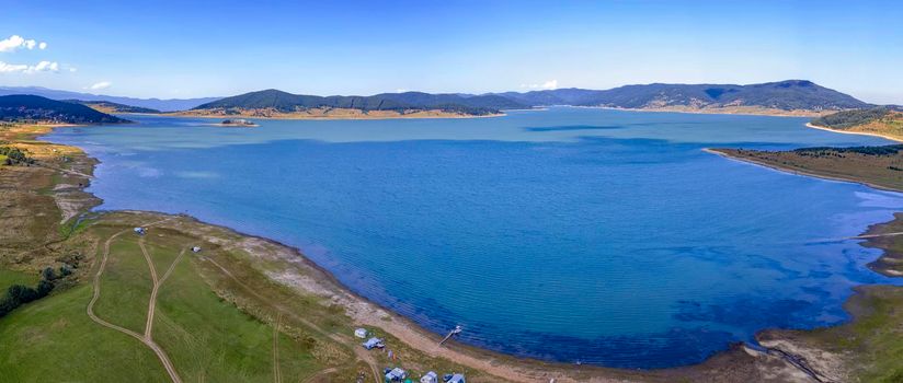 Amazing aerial panorama with a drone of a dam Batak, Bulgaria 