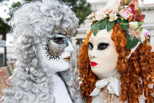 VENICE, ITALY - Febrary 19 2020: The masks of the Venice carnival 2020