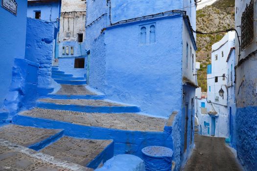 A Street in Blue Chefchaouen City, Morocco