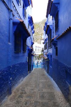 A Street in Blue Chefchaouen City, Morocco