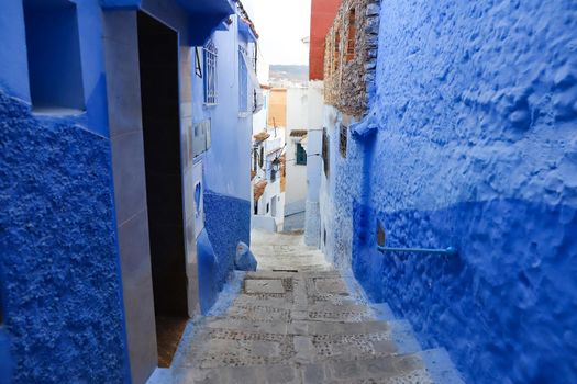 A Street in Blue Chefchaouen City, Morocco