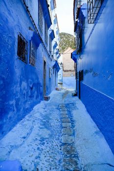 A Street in Blue Chefchaouen City, Morocco