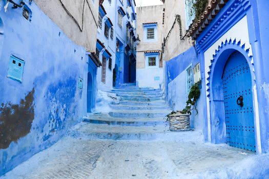 A Street in Blue Chefchaouen City, Morocco