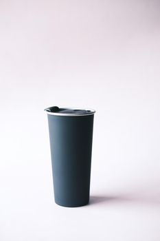 reusable eco coffee cup on table with copy space