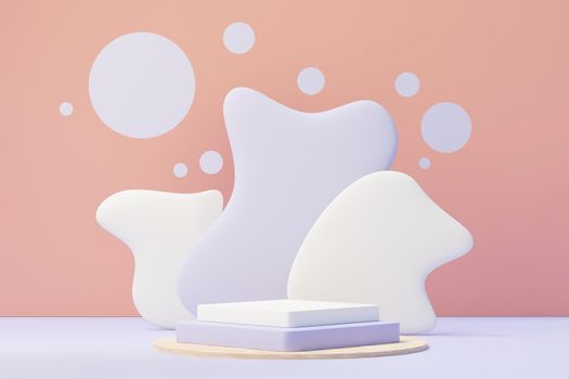 3d render of Beauty podium with Very Peri color of the year 2022 design for product presentation and advertising. Minimal pastel sky and Dreamy land scene. Romance concept.