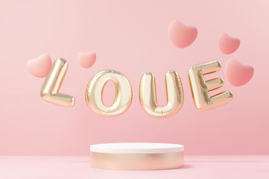 3d render minimal sweet scene with display podium for mock up and product brand presentation. Pink Pedestal stand for Valentine's Day's theme. Cute lovely heart background. Love day's design style.