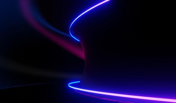 3d render of RGB neon light on darkness background. Abstract Laser lines show at night. Ultraviolet spectrum beam scene for mock up and web banner.