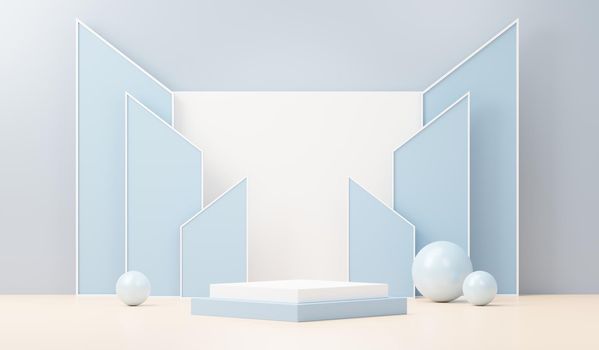 3d render abstract display podium platform for  product presentation and advertising. Minimal scene backdrop with clean design. Vacant pedestal for mock up. Empty stage with pastel color for cosmetic.