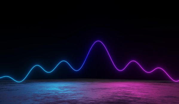 3d render of RGB neon light on darkness background. Abstract Laser lines show at night. Ultraviolet spectrum beam scene for mock up and web banner.