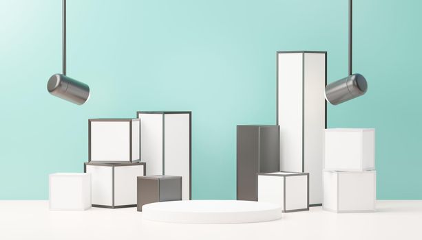 3d render abstract display podium platform for  product presentation and advertising. Minimal scene backdrop with clean design. Vacant pedestal for mock up. Empty stage with pastel color for cosmetic.