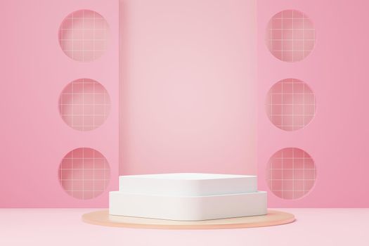 3d render abstract display podium platform for  product presentation and advertising. Minimal scene backdrop with clean design. Vacant pedestal for mock up. Empty stage with pastel color for cosmetic.