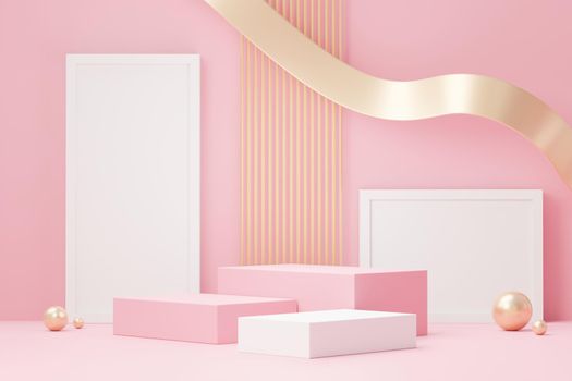 3d render abstract display podium platform for  product presentation and advertising. Minimal scene backdrop with clean design. Vacant pedestal for mock up. Empty stage with pastel color for cosmetic.